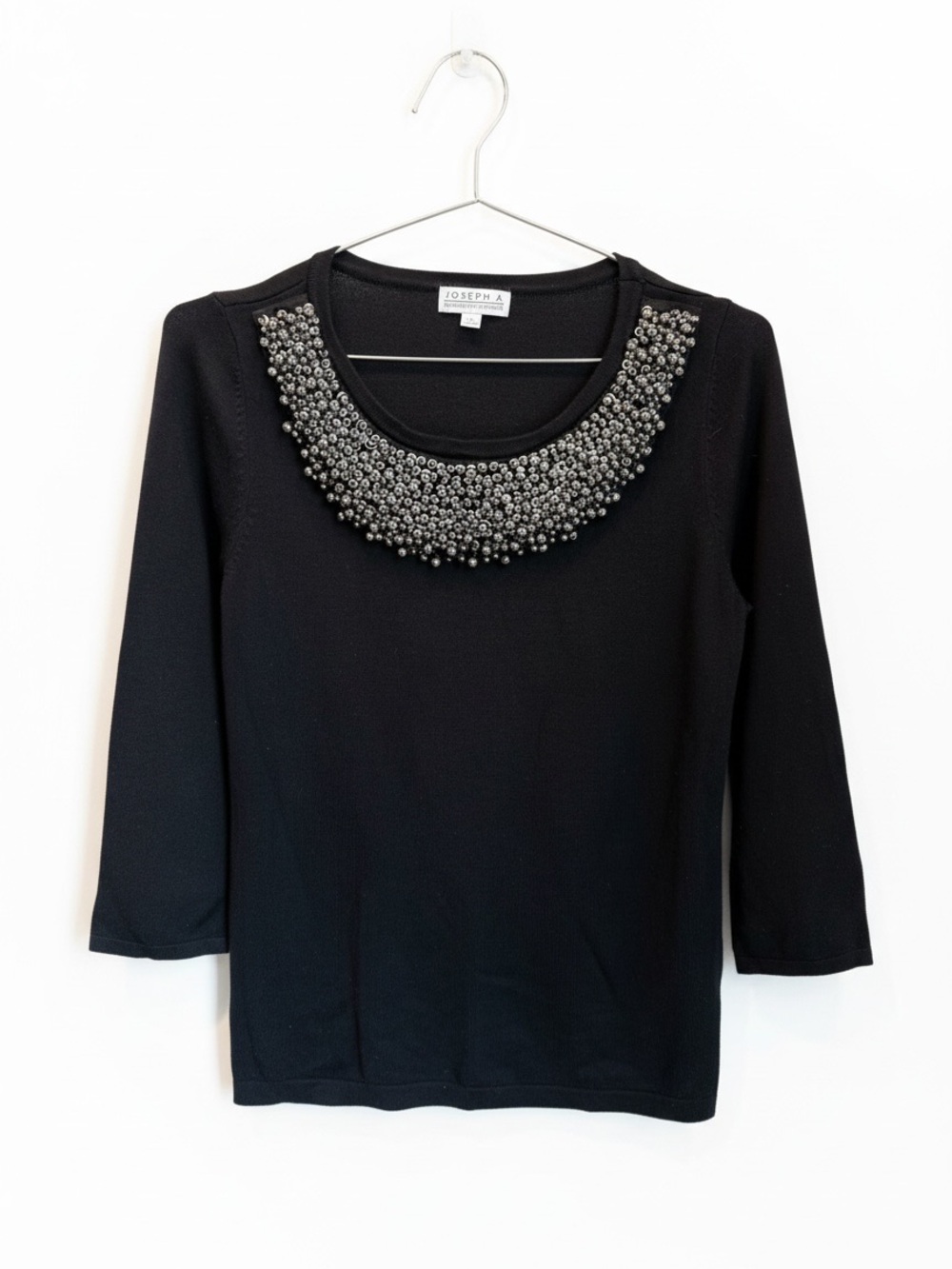 Joseph A Black Beaded Embellished 3/4 Sleeve Sweater M